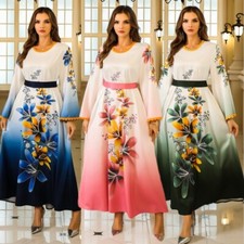 Middle East Women Clothing Muslim Islamic Floral Abaya Gown Dubai Party Dresses