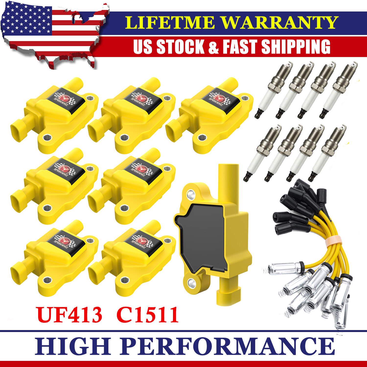 コニャック Spark Plugs And Wires GXYWADY 8 Pack UF413 Ignition Coil