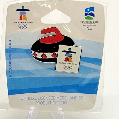 2010 Vancouver Canada Curling Stone Rock Winter Olympics Pin Back In Package