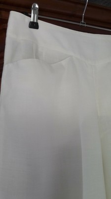 Pantalon Blanc Fer7 En Lin Et Polyester Taille 44 Femme - Coupe Classique, état Parfait