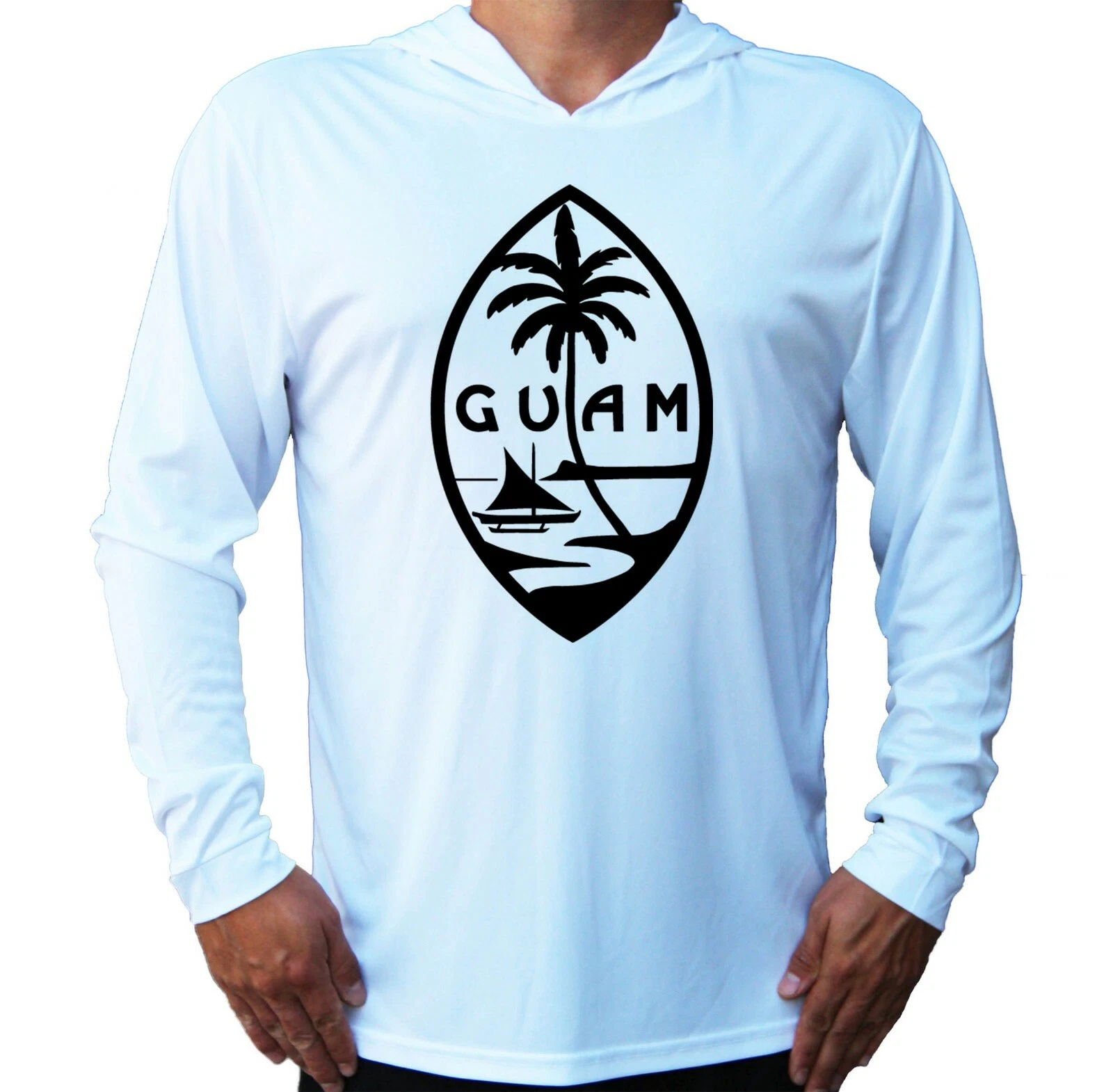 Flag Seal Guam Beach Sport UV Protected UPF 50 Long Sleeve T-Shirt Hood Fishing