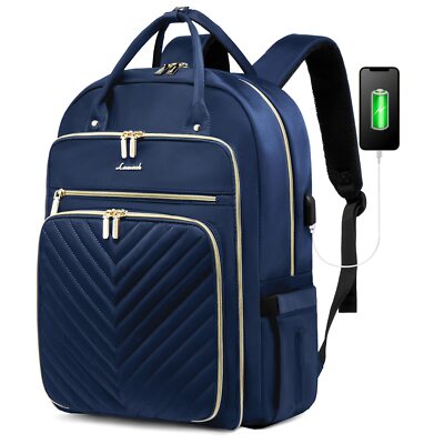 15.6-Inch Laptop Backpack Women Navy Blue Travel & Work Purse Waterproof