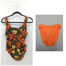 Christina Swim Set Women’s Sz 6 Orange Brown Animal Tropical Side Ruche