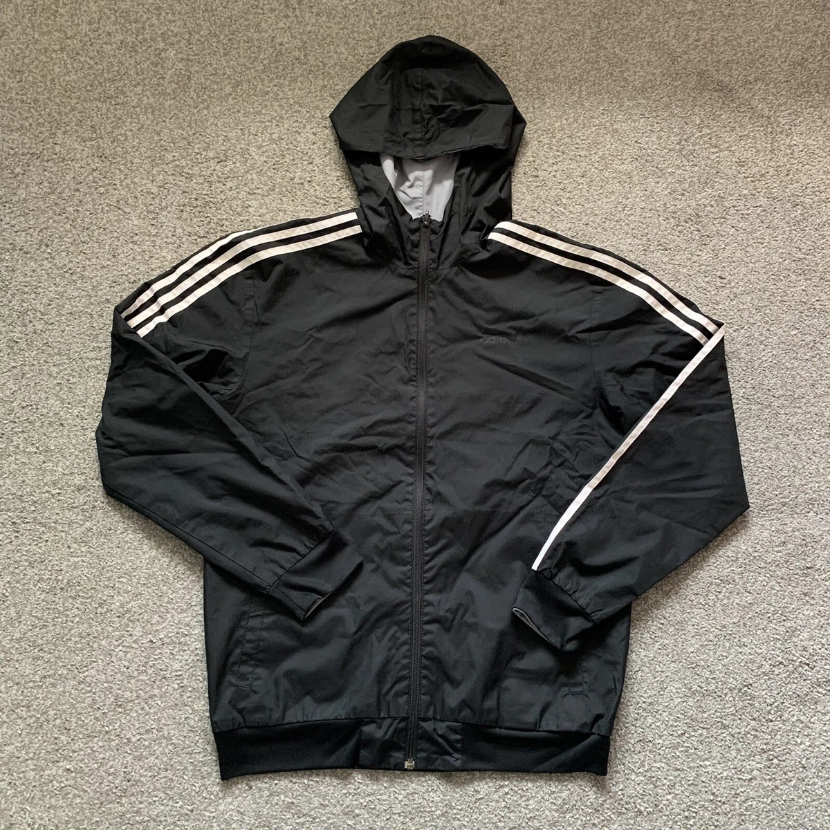 Adidas Reversible Hooded Jacket Mens Medium Black Grey Full Zip