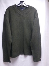 Tommy Hilfiger Men's V-neck Sweater Cotton Wool Blend Hunter Green XXL 2XL EUC