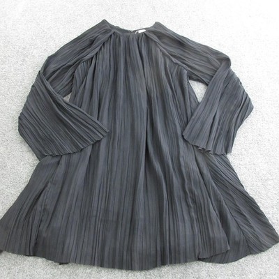 COS Dress Womens 44 Gray Pleated Chiffon Trapeze Swing Short Bell Sleeve Lined