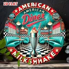 Tin Metal Signs Home Décor Vintage 1950s American Diner Milkshake Art Round Alum