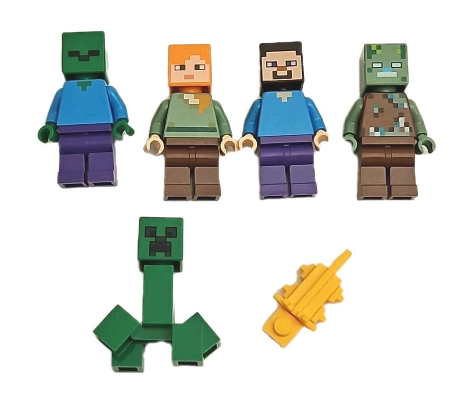 Lego Minecraft Minifigura Juego Pack Lote - Axolotl Steve Alex Creeper Zombie Wolf Foto 3 de 4