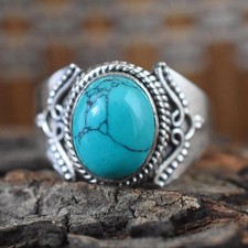 925 Solid Sterling Silver Handmade Women's Turquoise Ring Gift jewelry