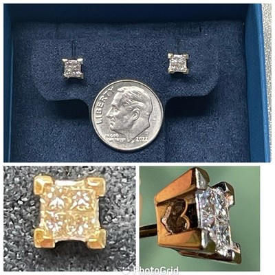 14kt Gelbgold Prinzessin Diamant Quadrat Cluster Ohrstecker 0,4 cttw