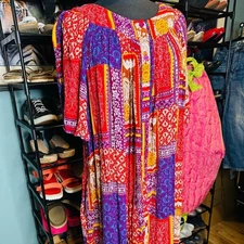 Go Softly Patio Colorful Patchwork Maxi Dress Caftan Mumu Size Large