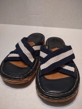 90s Born Drilles Mens Leather Sz 12 Dk Blue Slip On Sandals In Good Used Cond.