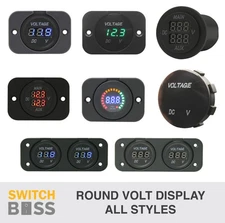 VOLT METER Battery Voltage Display 12v LED ALL STYLES Flush Mount Blue Red Green