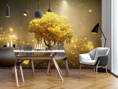 3D Golden Tree A558 Wallpaper Wall Murals Removable Self-adhesive Amy