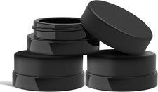 90 Pack 7ml Low Profile Thick Black Glass Jars with Black Lids - Airtight