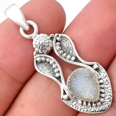 Weiß Titan Druzy 925 Sterling Silber Anhänger Schmuck P-1277
