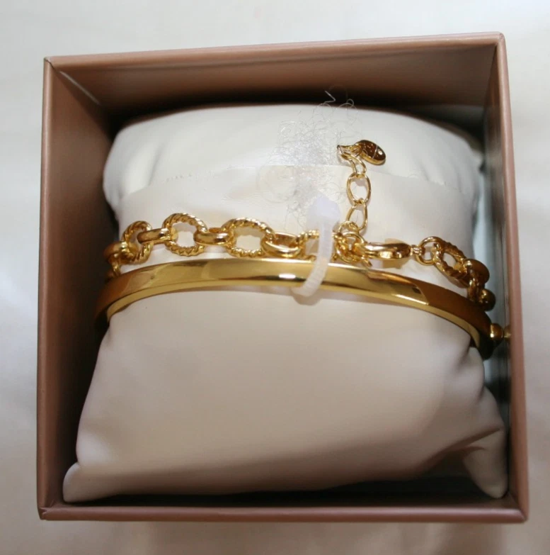 КОМПЛЕКТ ИЗ ДВУХ ЗОЛОТИСТЫЙ МЕТАЛЛ ПРОЗРАЧНЫЙ КУБИЧЕСКИЙ ЦИРКОНИЙ МАНЖЕТЫ БРАСЛЕТЫ ARGENTO VIVO NIB - Изображение 2 из 2