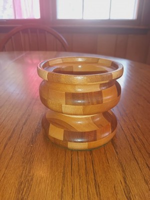 MCM Segmented Hand Turned Wood Candle Holder