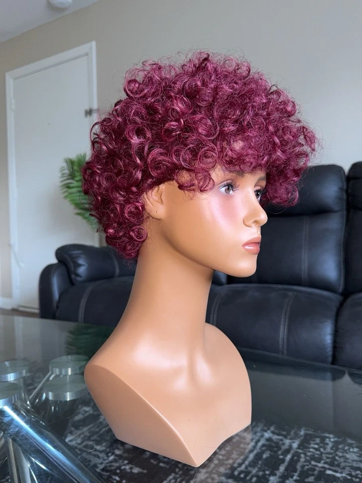 .	Afro Curly 6 Inch 100% Human Hair Wig – Natural  Short Curly Style Color Red - Image 4 of 4