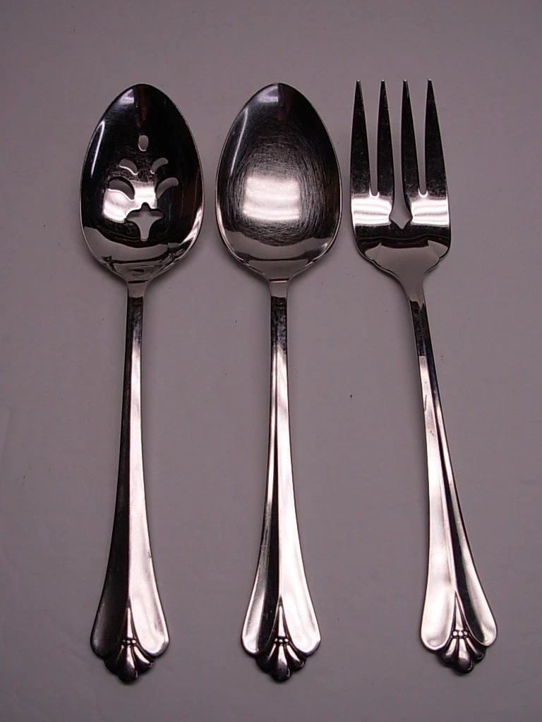 Lot of 3 Oneida Royal Flute Stainless Steel Serving Pieces Pierced Spoon Fork