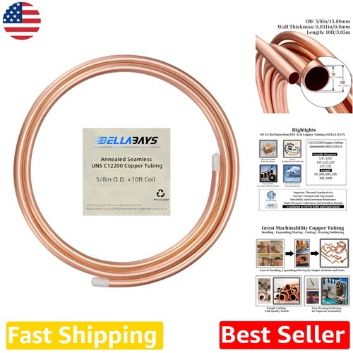 Durable 10ft 5/8" Pure Copper Tubing Coil - HVAC Refrigeration Grade