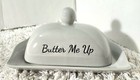 Collector Vintage Light Grey "Butter Me Up" Butter Dish Plate And Lid, Free Ship