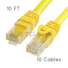 10x 10FT CAT6 Cable Ethernet Lan Network CAT 6 RJ45 Patch Cord Yellow NEW