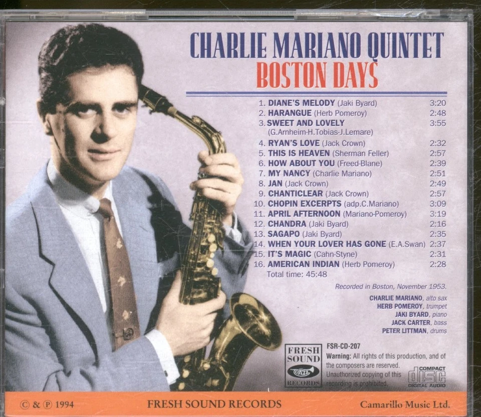 Charlie Mariano Quintett Boston Days CD Spanien Fresh Sound 1994 FSRCD207 - Bild 2 von 3