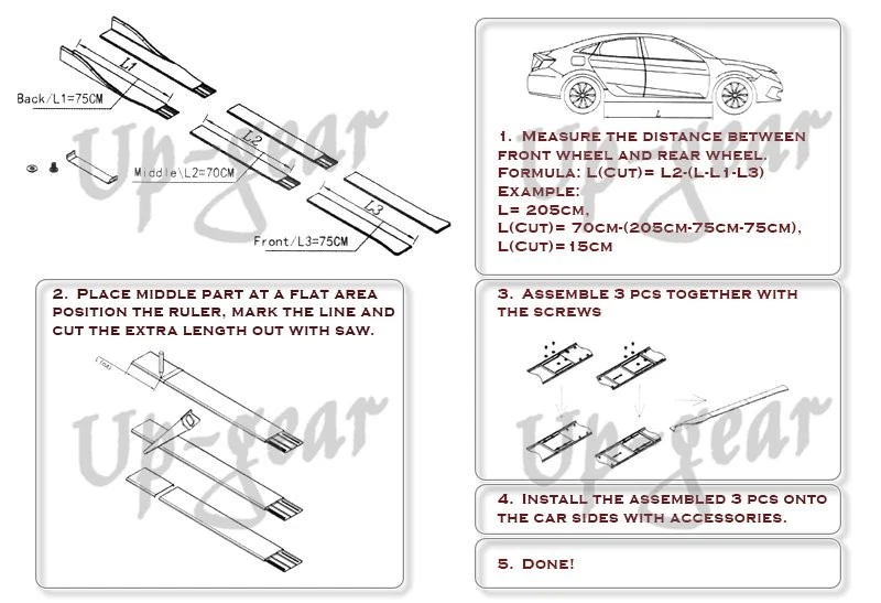 Falda lateral negra pintada universal balancín divisores difusor labio 86" x 4" 6 piezas Foto 4 de 4