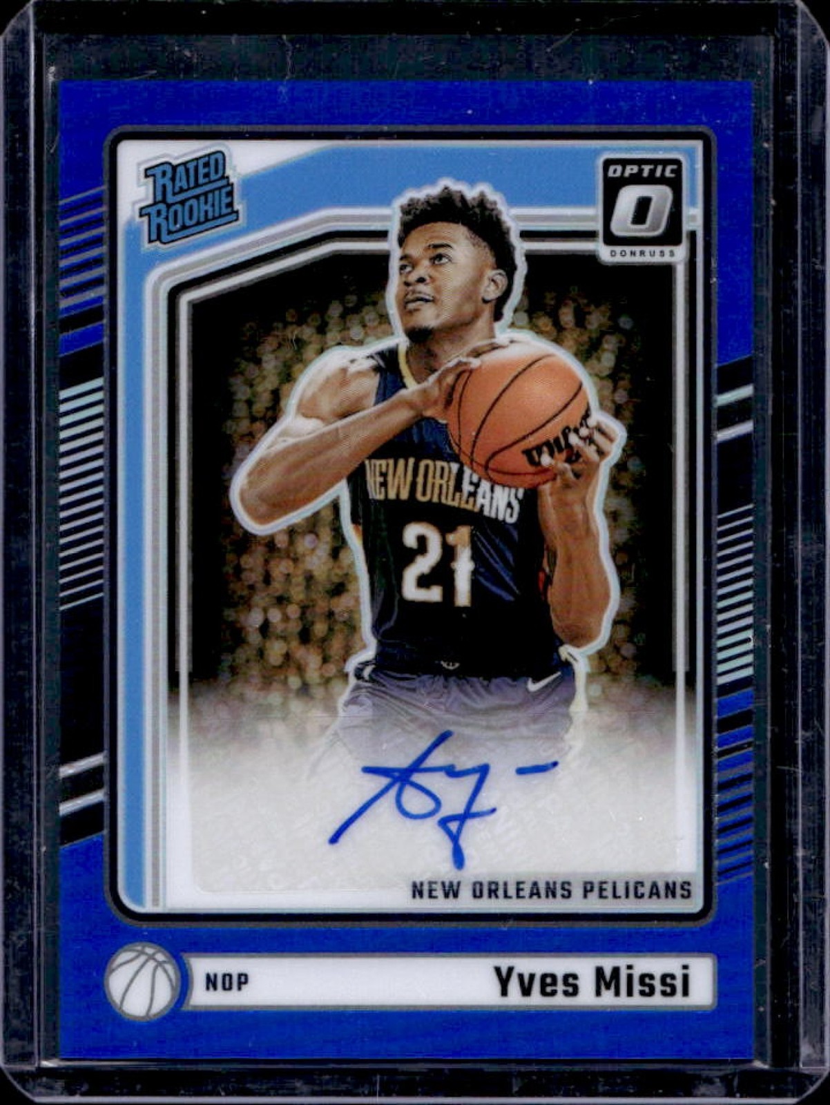 2024-25 Donruss Optic Yves Missi Rated Rookie Blue RC Auto #49/49 Pelicans