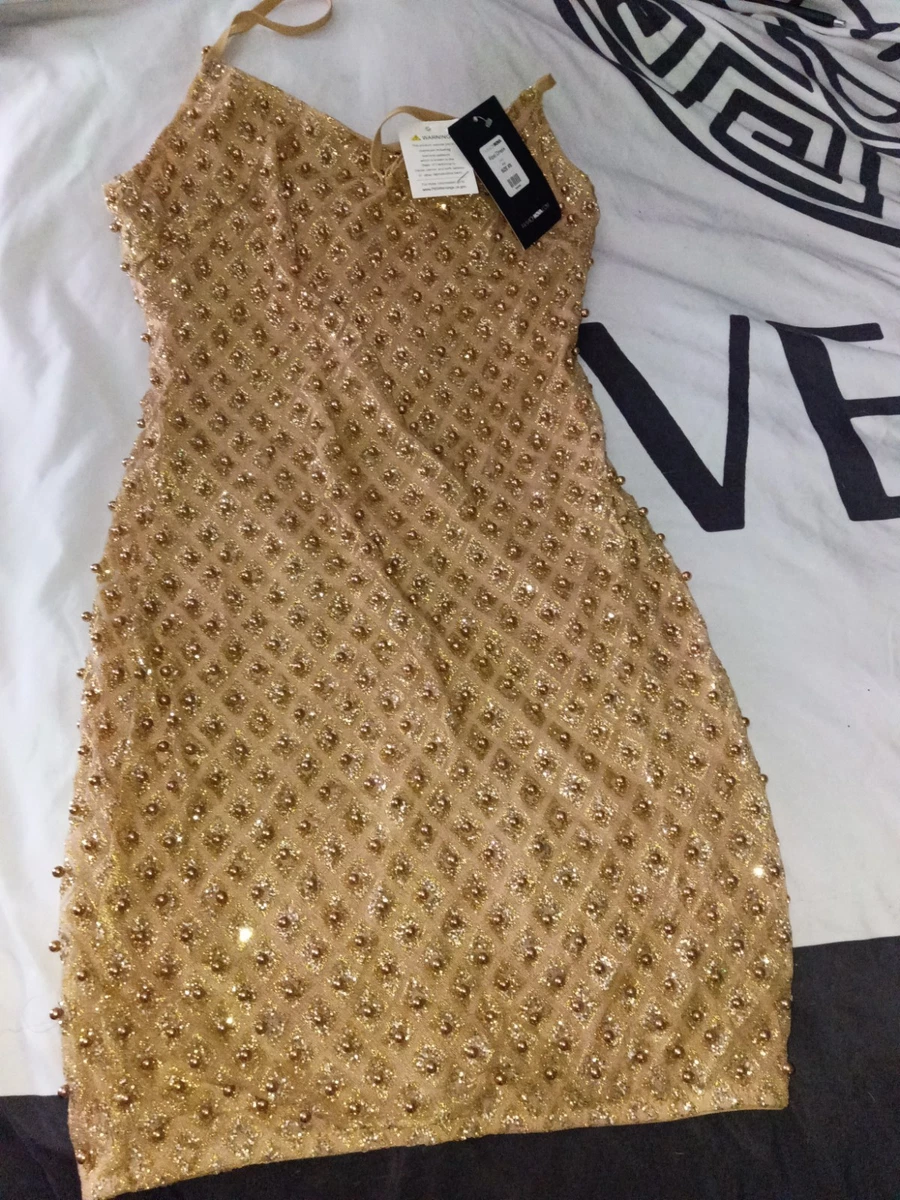 gold strappy sequin square neck bodycon dress Have One Sequined midi AVS-L086 women's viscose beige -Size M ensuring you shimmer and shine at any special occasion Gold Strappy Sequin Square Neck