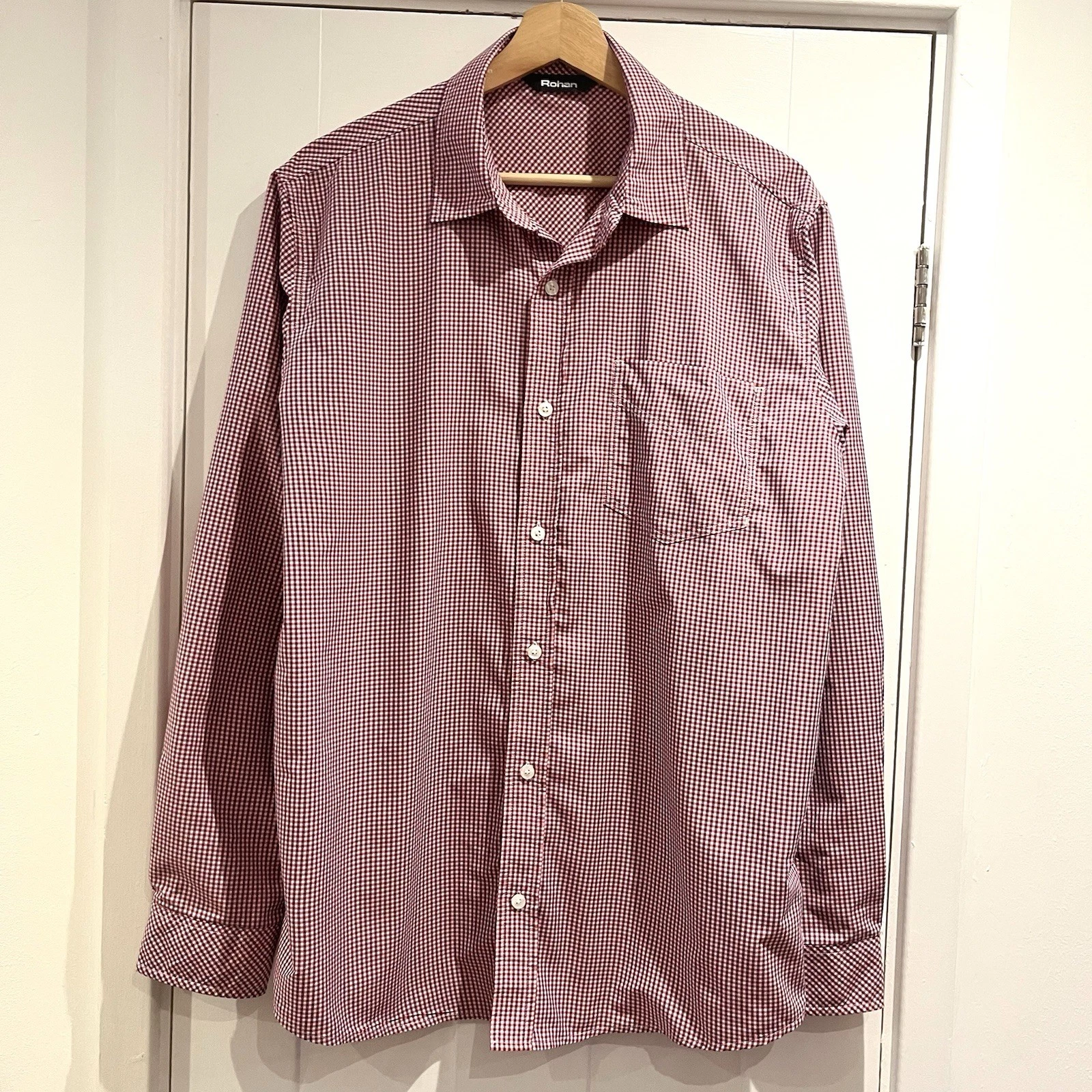Rohan Worldview Size M Red Blue Checked Long Sleeved Shirt Odour Control UPF 40+