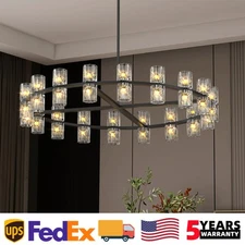 36" Large K9 Crystal Chandelier Luxury Ceiling Pendant 36 Light Fixture Black UL