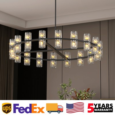 36'' Large K9 Crystal Chandelier Luxury Ceiling Pendant 36 Light Fixture Black UL
