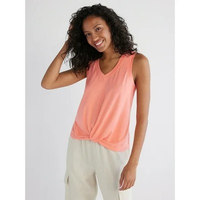Time and Tru Women's Twist Front Sleeveless Top, Size M Orange --U9--