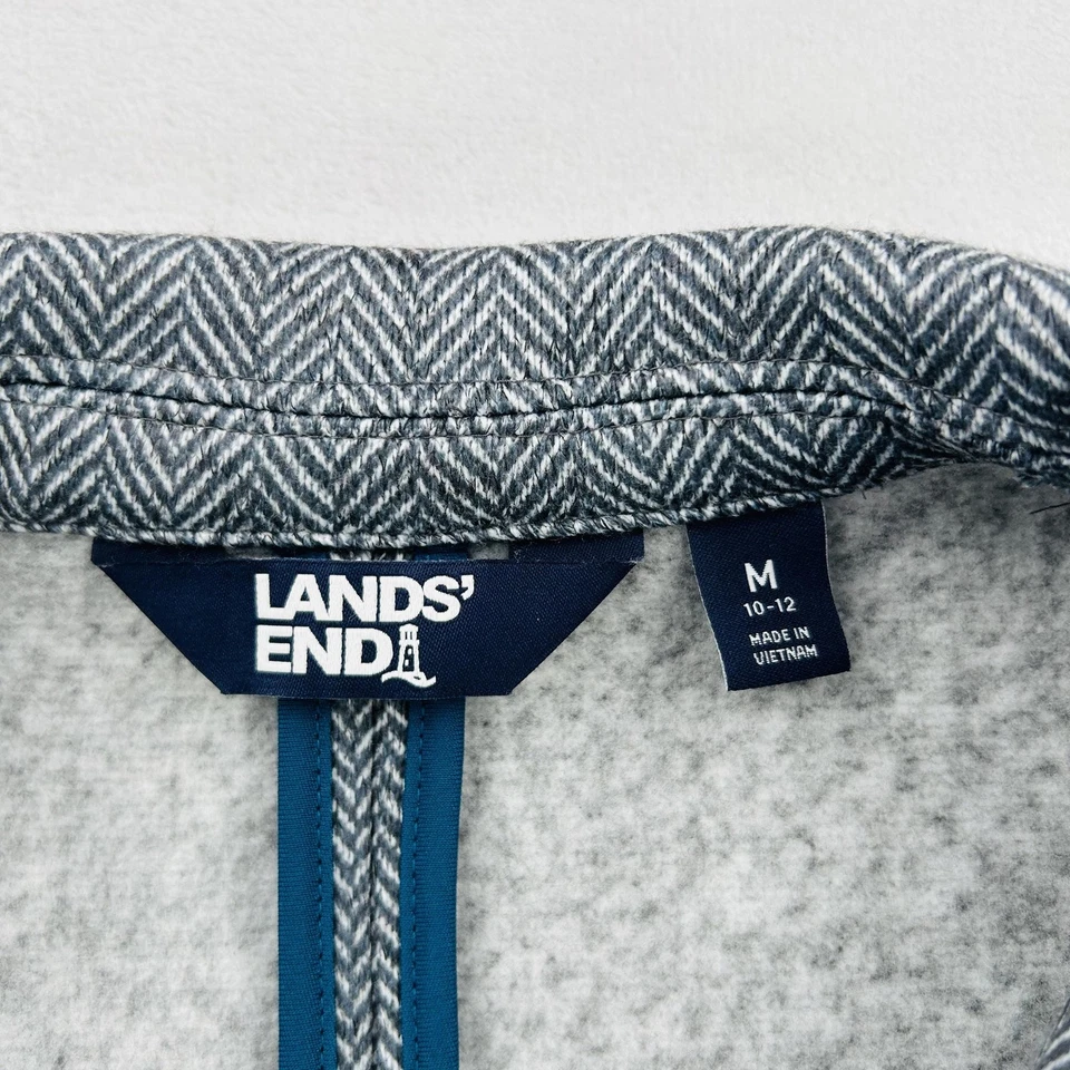 Lands End Blazer 女式中号灰色人字形夹克缺口翻领内衬编织 — 第 2/4 张图片