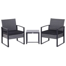 Outsunny 3 Pieces Rattan Patio Bistro Set 2 Chairs Coffee Side Table Set, Grey