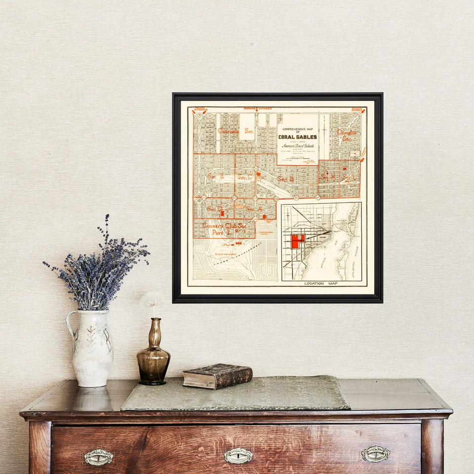 Antiguo mapa de Coral Gables, FL 1924 - Flor de Coral Gables de colección Foto 4 de 4