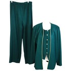 Vintage 90s Lindsey Scott Emerald Green Pant SET Attached Vest Gold Buttons 14