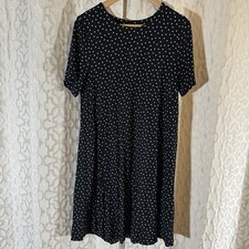 LOFT Polka Dot Swing Dress Black Short Sleeve Womens Medium