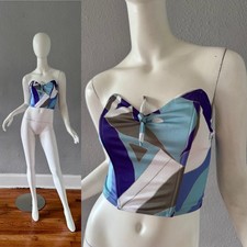 Vintage Strapless Pin Up GEOMETRIC Boned Top Bustier Corset S/M