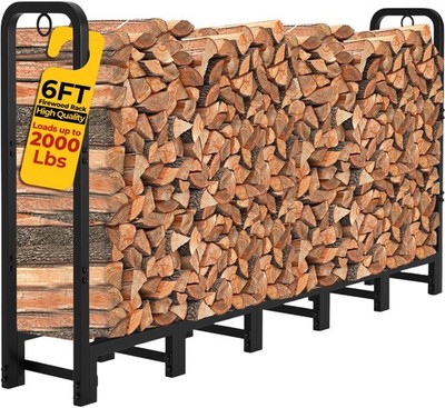 Amagabeli 6ft Firewood Rack Outdoor Heavy Duty Fire Wood Rack Log Holder Orga...