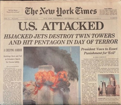 ORIGINAL UNCIRCULATED SEPTEMBER 12, 2001 NEW YORK TIMES NEWSPAPER (9/11 ISSUE)