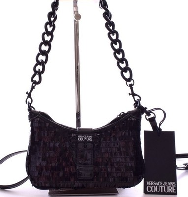 Versace Jeans Collection Small Black Sequin Chain Link Shoulder Bag NWT