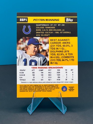 PEYTON MANNING 2000 Topps Bowmans Best Previews Refractor COLTS #BBP1 - Imagen 2 de 2