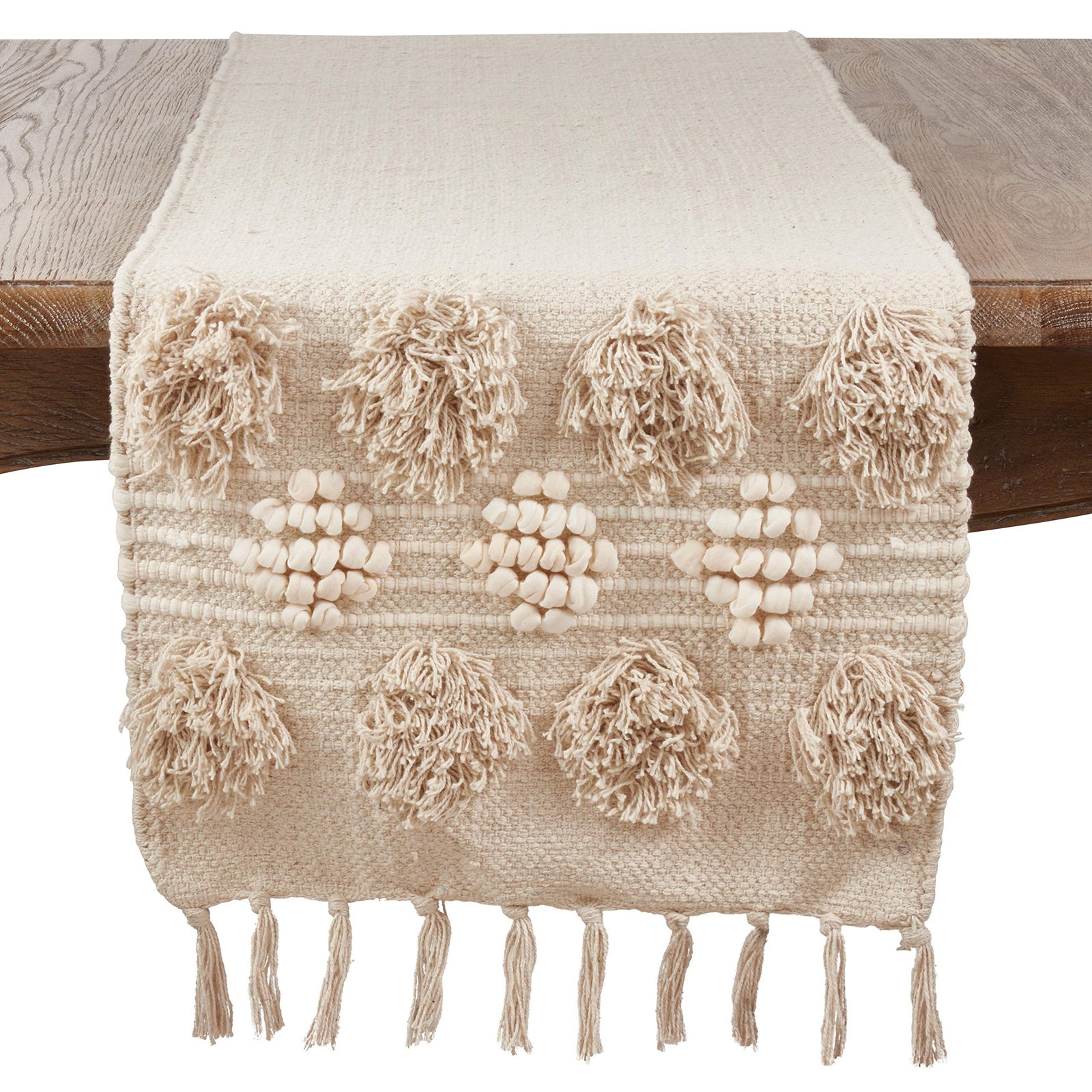Ivory Tufted Cotton Table Runner 16x90 for Elegant Dining Decor