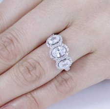 925 Sterling Silver 3-Stone Oval CZ Engagement Ring Wedding Band Size 3-15 M1352