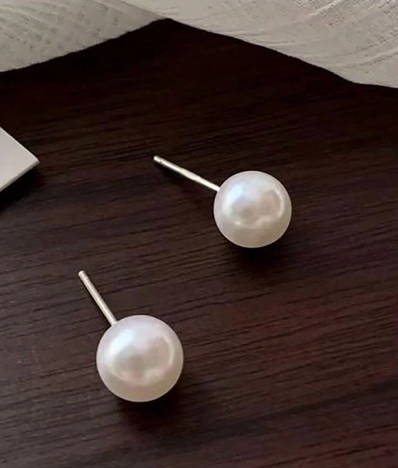 Orecchini da lobo Argento 925 Sterling chiusura a farfallina Perla Varie Misure - Immagine 3 di 4