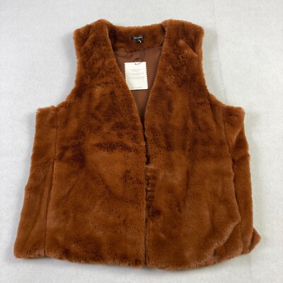 Stella Dot Faux Fur Vest Women's Large Brown Fuzzy Soft Open Front  Shearling