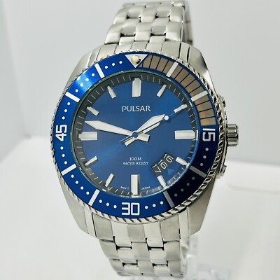 Pulsar VJ42-X124 Blue Dial Stainless Steel Analog Day Date Mens